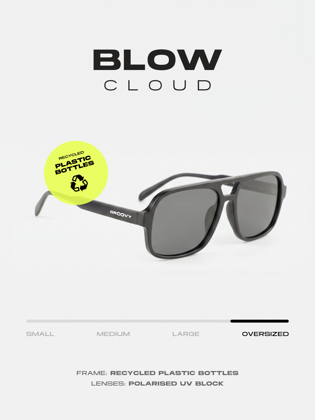 Blow oversized aviator sunglasses black recycled PET frame - polarised UV400 eco-friendly sunnies Manly Beach Australia 