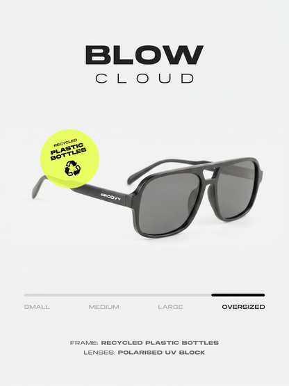 Blow oversized aviator sunglasses black recycled PET frame - polarised UV400 eco-friendly sunnies Manly Beach Australia 