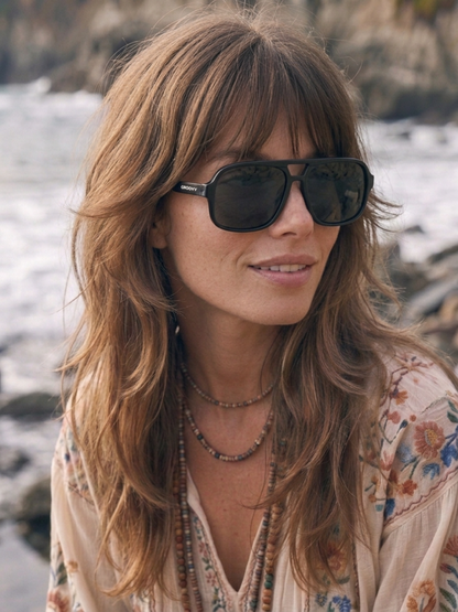 Blow oversized aviator sunglasses black recycled PET frame - polarised UV400 eco-friendly sunnies Manly Beach Australia 
