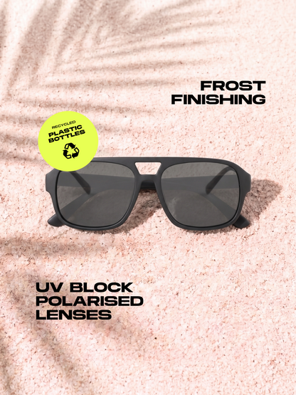 Blow oversized aviator sunglasses black recycled PET frame - polarised UV400 eco-friendly sunnies Manly Beach Australia 