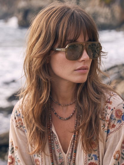 Blow oversized aviator sunglasses green recycled PET frame - polarised UV400 eco-friendly sunnies Manly Beach Australia 