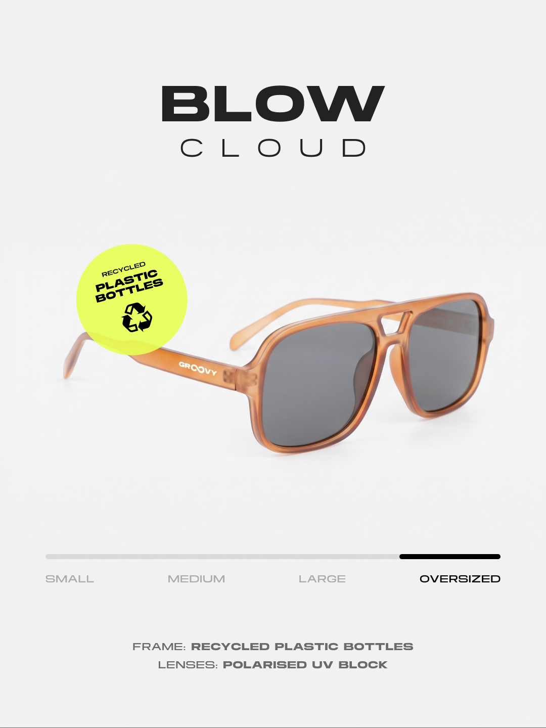 Blow oversized aviator sunglasses tan recycled PET frame - polarised UV400 eco-friendly sunnies Manly Beach Australia 