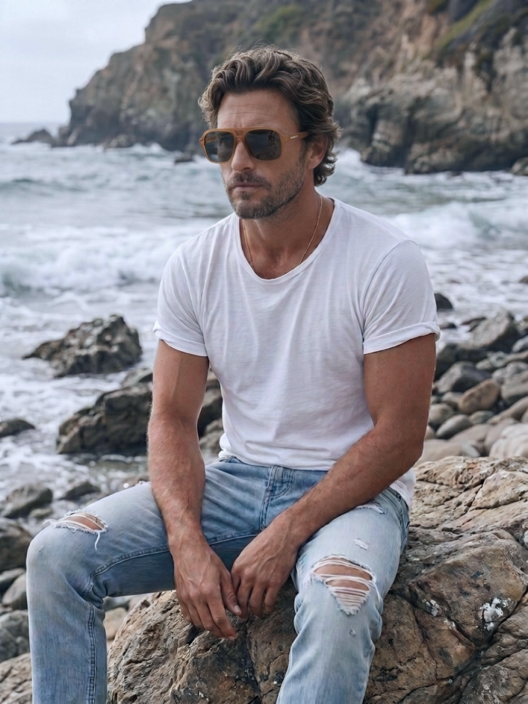 Blow oversized aviator sunglasses tan recycled PET frame - polarised UV400 eco-friendly sunnies Manly Beach Australia 