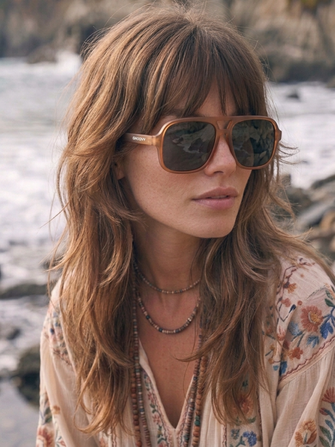 Blow oversized aviator sunglasses tan recycled PET frame - polarised UV400 eco-friendly sunnies Manly Beach Australia 