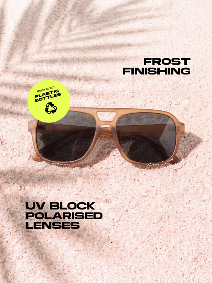 Blow oversized aviator sunglasses tan recycled PET frame - polarised UV400 eco-friendly sunnies Manly Beach Australia 
