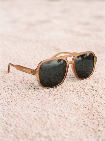 Blow oversized aviator sunglasses tan recycled PET frame - polarised UV400 eco-friendly sunnies Manly Beach Australia 