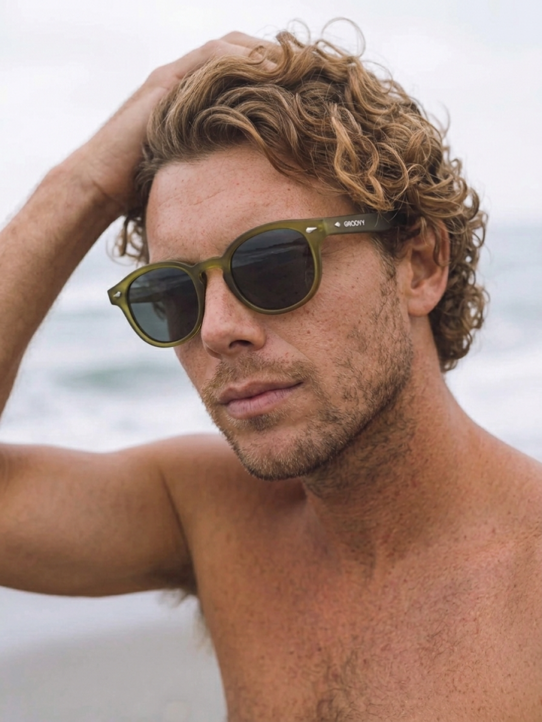 Breeze round retro sunglasses grass recycled PET frame - polarised UV400 eco-friendly sunnies Manly Beach Australia 