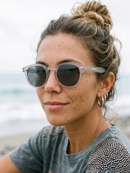 Breeze round retro sunglasses grass recycled PET frame - polarised UV400 eco-friendly sunnies Manly Beach Australia 
