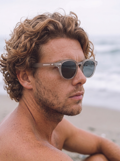 Breeze round retro sunglasses grass recycled PET frame - polarised UV400 eco-friendly sunnies Manly Beach Australia 