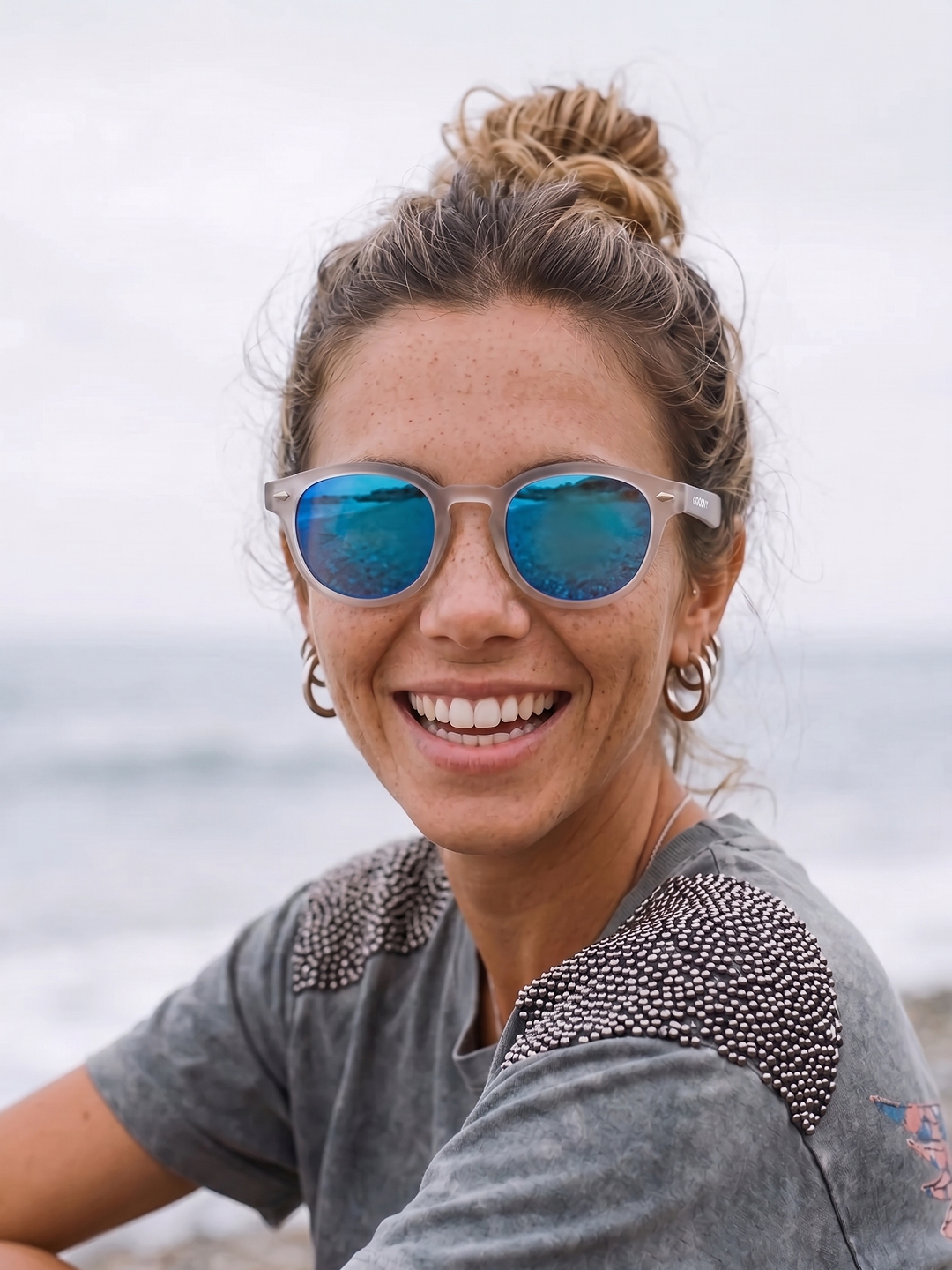 Breeze round retro sunglasses grass recycled PET frame - polarised UV400 eco-friendly sunnies Manly Beach Australia 