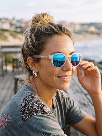 Breeze round retro sunglasses grass recycled PET frame - polarised UV400 eco-friendly sunnies Manly Beach Australia 