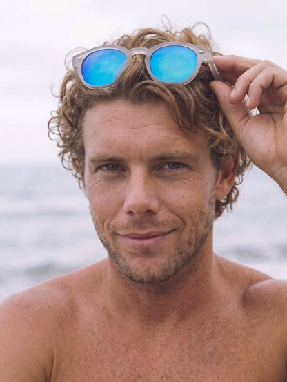 Breeze round retro sunglasses grass recycled PET frame - polarised UV400 eco-friendly sunnies Manly Beach Australia 