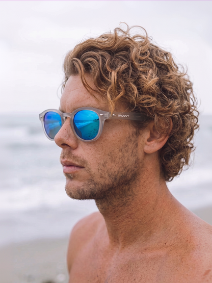 Breeze round retro sunglasses grass recycled PET frame - polarised UV400 eco-friendly sunnies Manly Beach Australia 