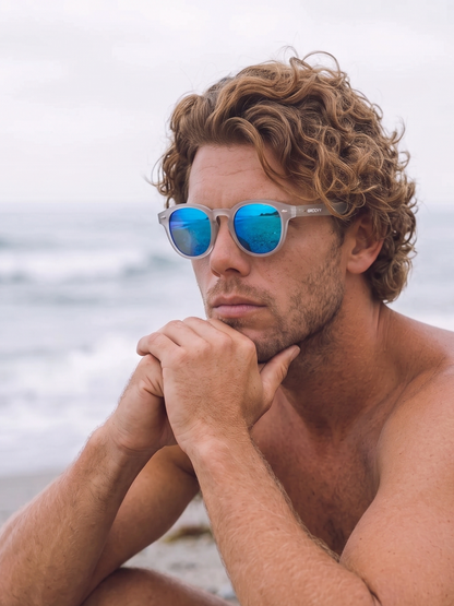 Breeze round retro sunglasses grass recycled PET frame - polarised UV400 eco-friendly sunnies Manly Beach Australia 