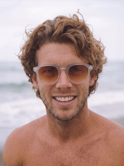 Breeze round retro sunglasses grass recycled PET frame - polarised UV400 eco-friendly sunnies Manly Beach Australia 