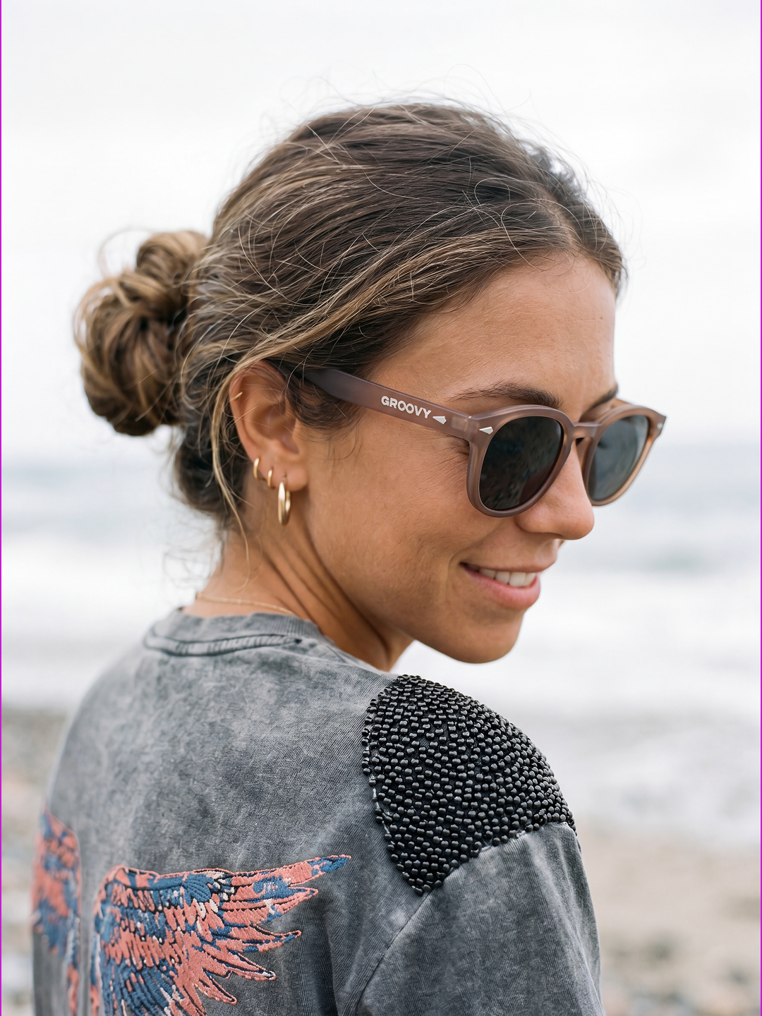 Breeze round retro sunglasses grass recycled PET frame - polarised UV400 eco-friendly sunnies Manly Beach Australia 