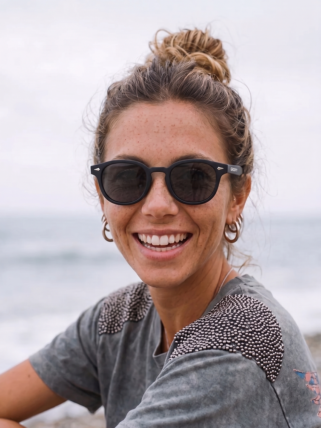 Breeze round retro sunglasses grass recycled PET frame - polarised UV400 eco-friendly sunnies Manly Beach Australia 