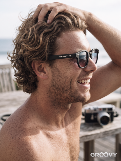 Breeze round retro sunglasses grass recycled PET frame - polarised UV400 eco-friendly sunnies Manly Beach Australia 