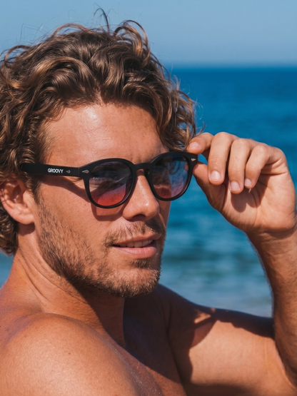 Breeze round retro sunglasses tan recycled PET frame - polarised UV400 eco-friendly sunnies Manly Beach Australia 
