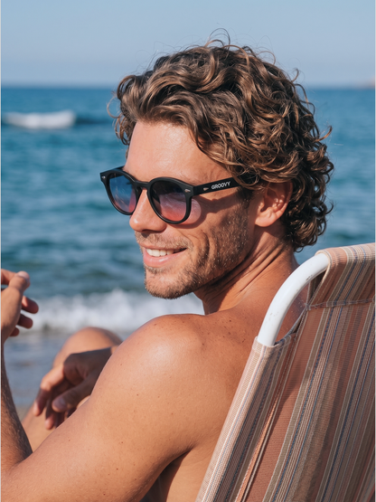 Breeze round retro sunglasses tan recycled PET frame - polarised UV400 eco-friendly sunnies Manly Beach Australia 