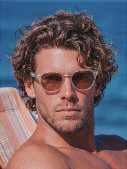 Breeze round retro sunglasses tan recycled PET frame - polarised UV400 eco-friendly sunnies Manly Beach Australia 