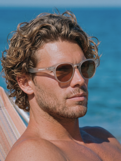 Breeze round retro sunglasses tan recycled PET frame - polarised UV400 eco-friendly sunnies Manly Beach Australia 