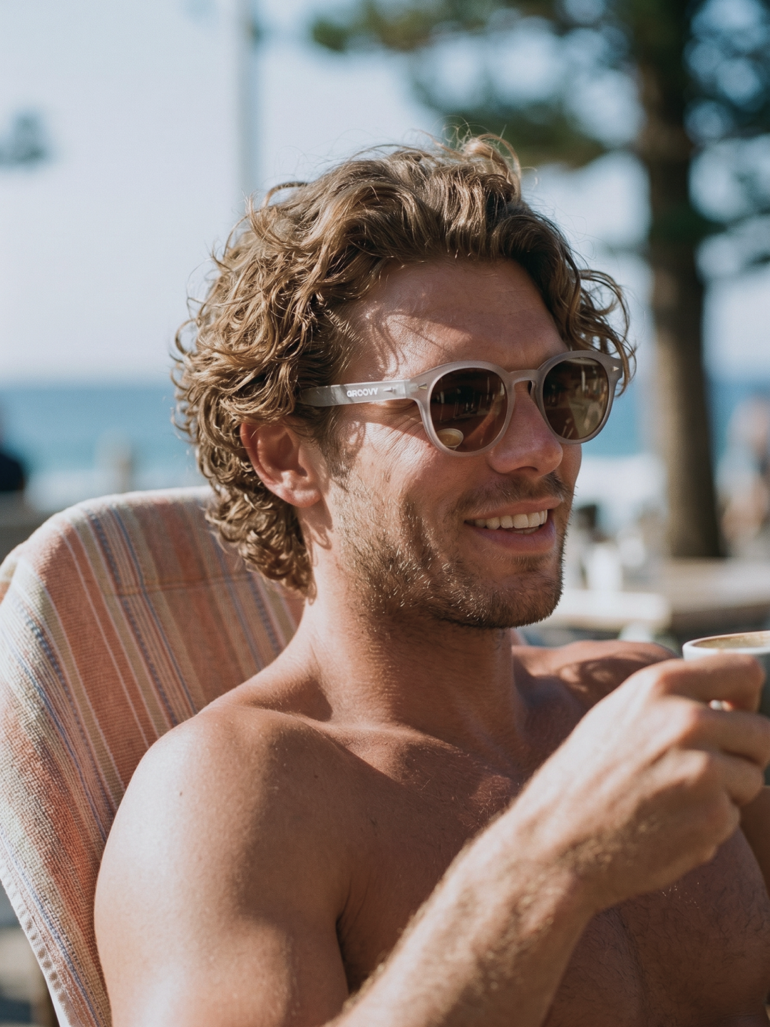 Breeze round retro sunglasses tan recycled PET frame - polarised UV400 eco-friendly sunnies Manly Beach Australia 