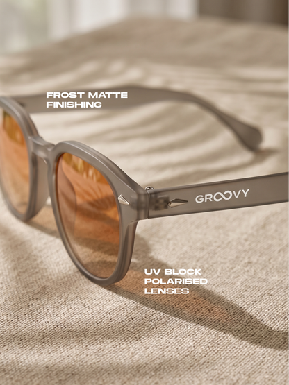 Breeze round retro sunglasses tan recycled PET frame - polarised UV400 eco-friendly sunnies Manly Beach Australia 