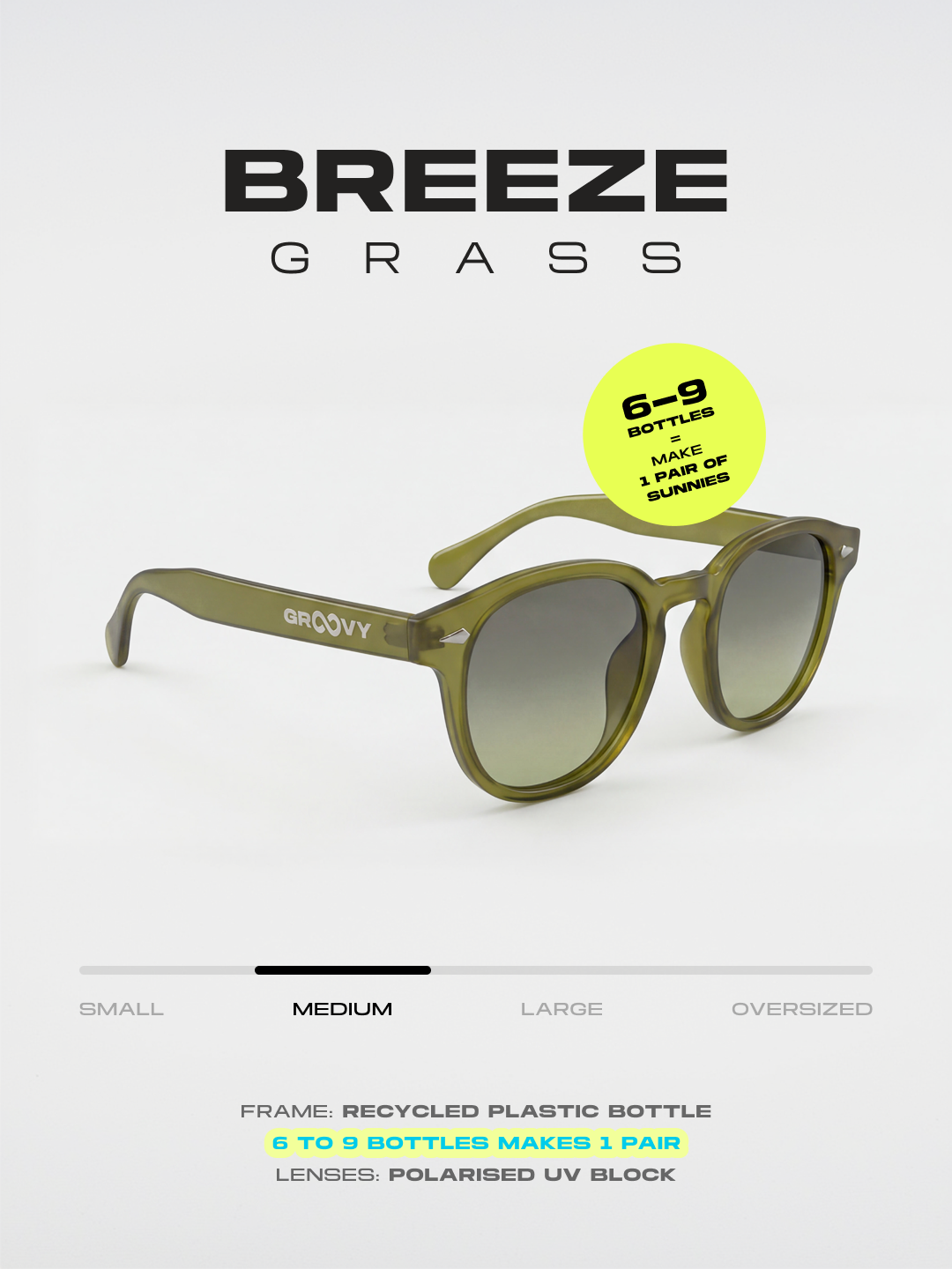 Breeze round retro sunglasses grass recycled PET frame - polarised UV400 eco-friendly sunnies Manly Beach Australia #color_green