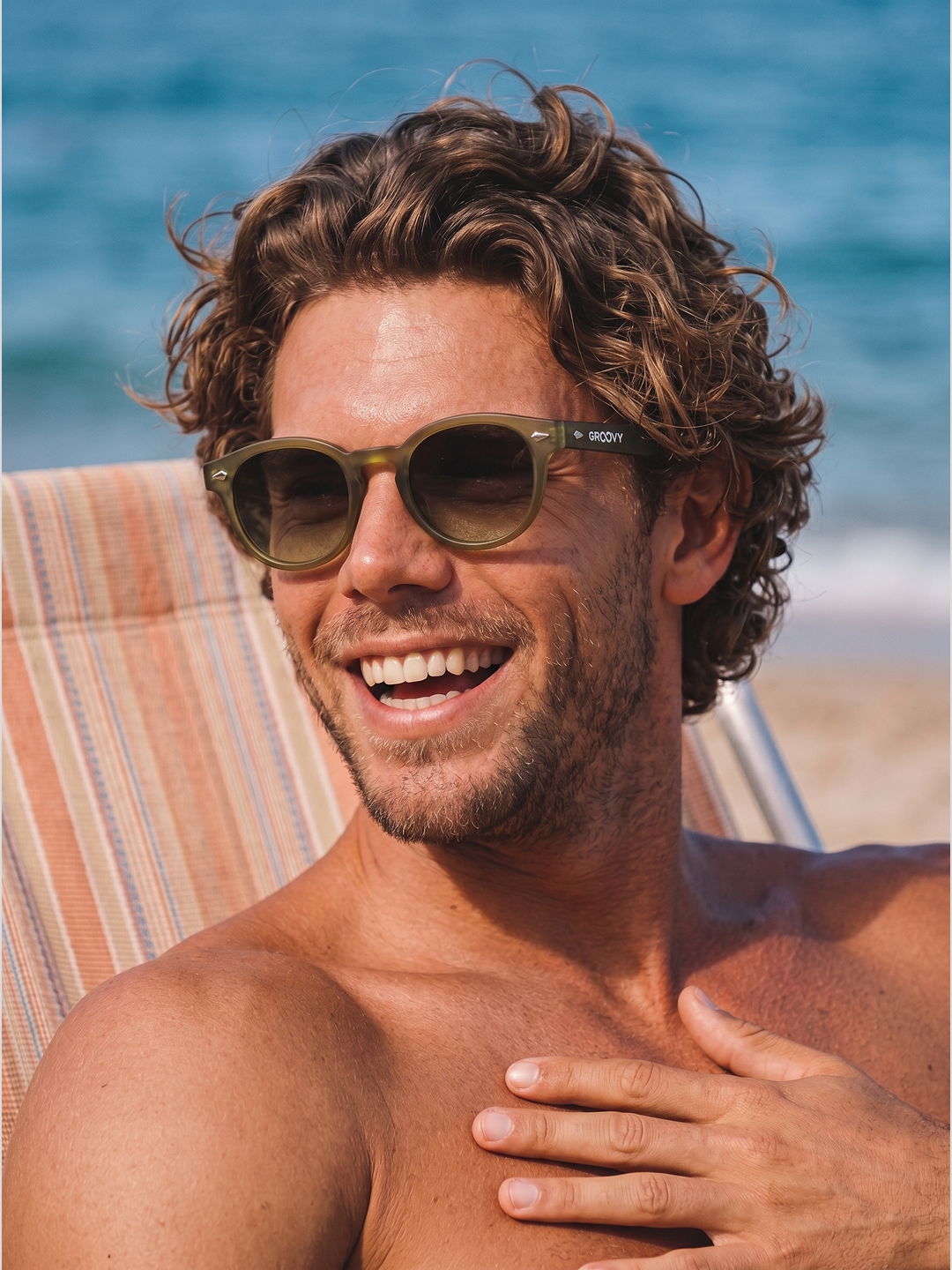 Breeze round retro sunglasses grass recycled PET frame - polarised UV400 eco-friendly sunnies Manly Beach Australia 