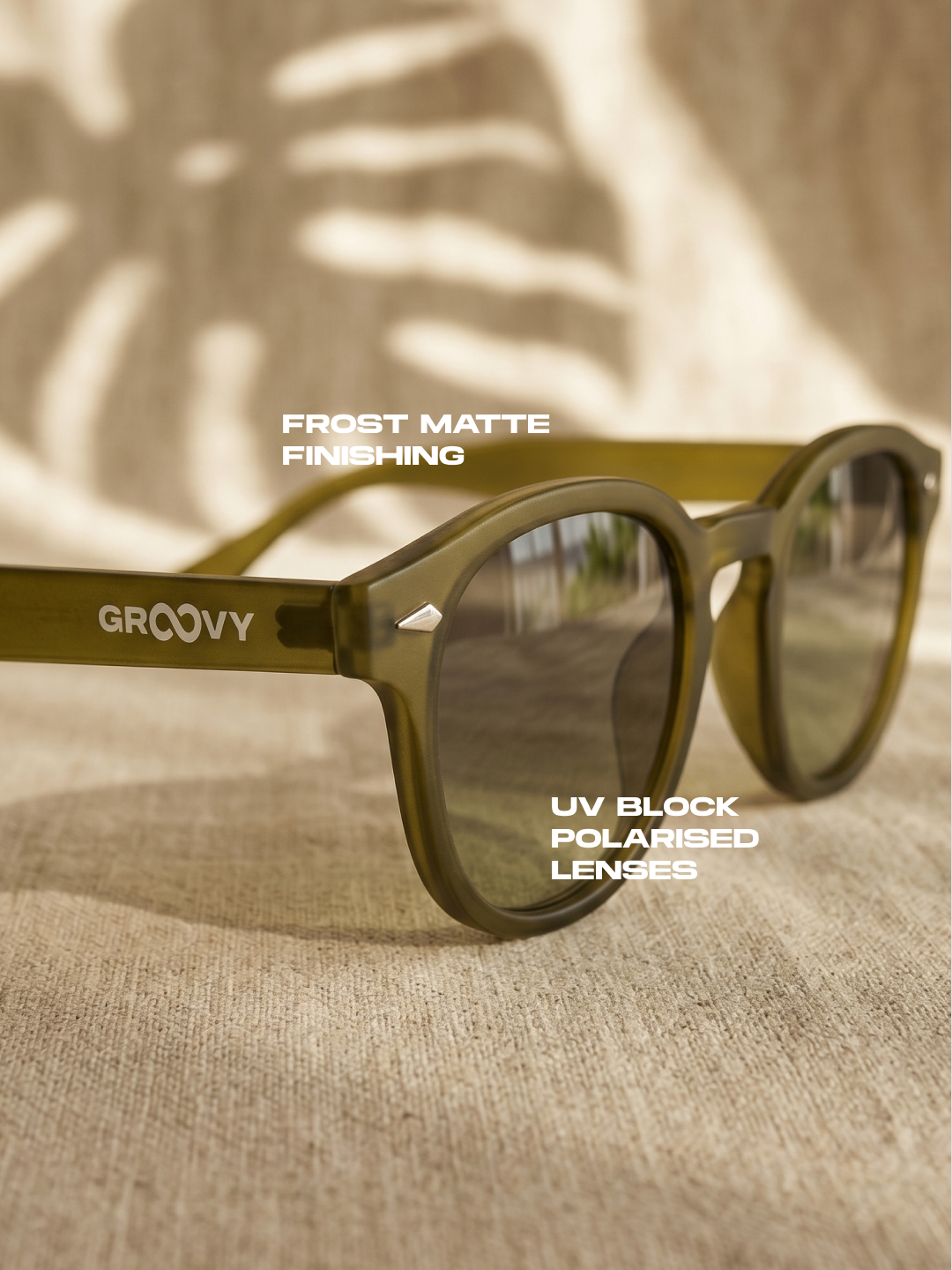 Breeze round retro sunglasses grass recycled PET frame - polarised UV400 eco-friendly sunnies Manly Beach Australia 