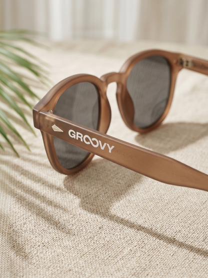 Breeze round retro sunglasses tan recycled PET frame - polarised UV400 eco-friendly sunnies Manly Beach Australia 