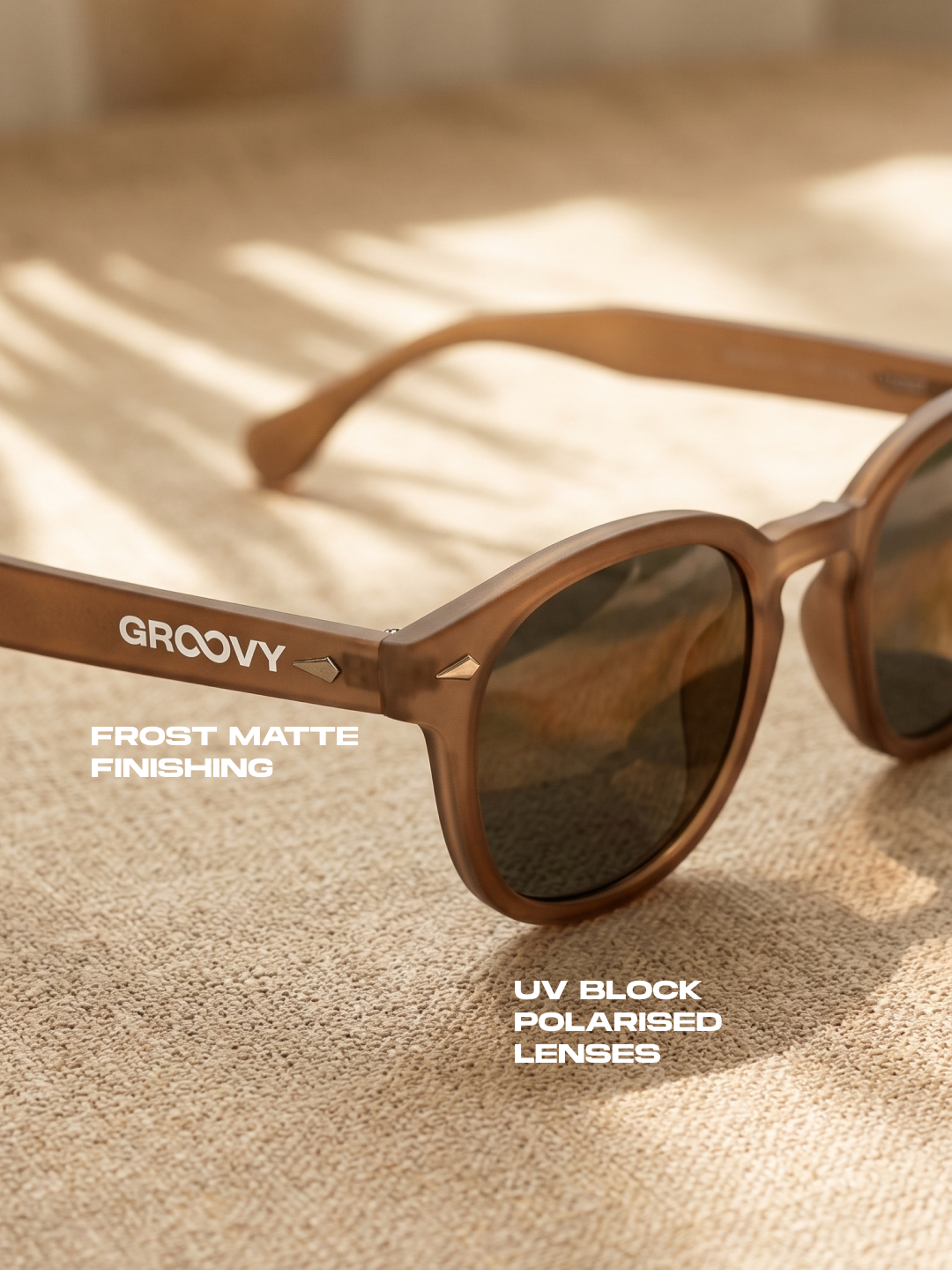 Breeze round retro sunglasses tan recycled PET frame - polarised UV400 eco-friendly sunnies Manly Beach Australia 