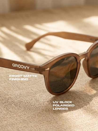 Breeze round retro sunglasses tan recycled PET frame - polarised UV400 eco-friendly sunnies Manly Beach Australia 