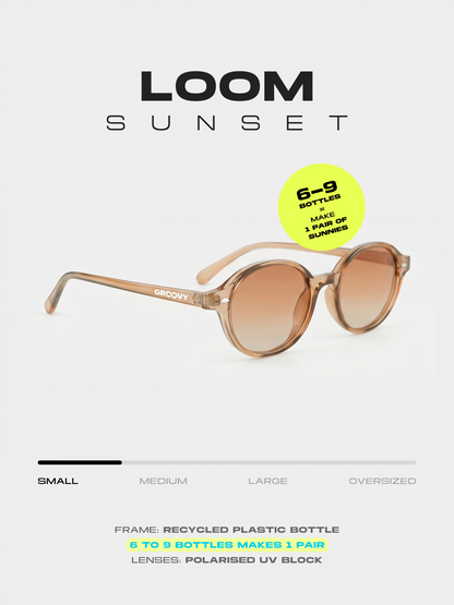 Loom round retro trend summer 2027 sunglasses tan recycled PET frame - polarised UV400 eco-friendly sunnies Manly Beach Australia 