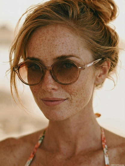 Loom round retro trend summer 2027 sunglasses tan recycled PET frame - polarised UV400 eco-friendly sunnies Manly Beach Australia 