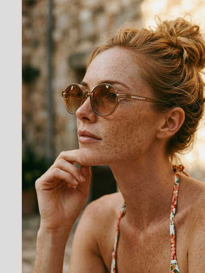 Loom round retro trend summer 2027 sunglasses tan recycled PET frame - polarised UV400 eco-friendly sunnies Manly Beach Australia 