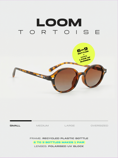 Loom round retro trend summer 2027 sunglasses tan recycled PET frame - polarised UV400 eco-friendly sunnies Manly Beach Australia 