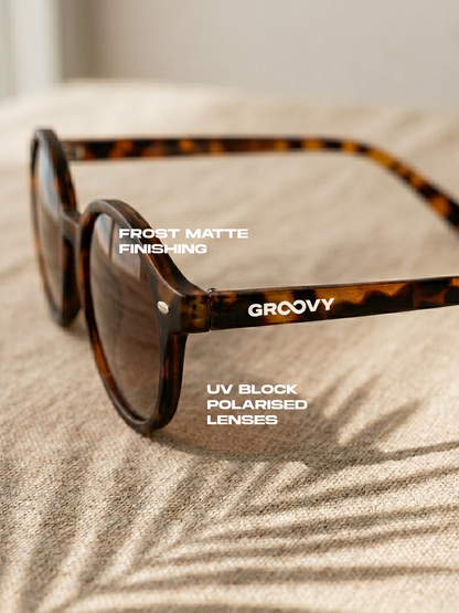 Loom round retro trend summer 2027 sunglasses tan recycled PET frame - polarised UV400 eco-friendly sunnies Manly Beach Australia 