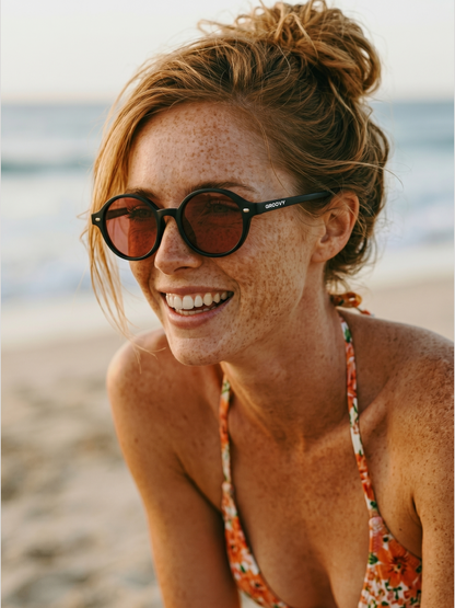 Loom round retro trend summer 2027 sunglasses tan recycled PET frame - polarised UV400 eco-friendly sunnies Manly Beach Australia 