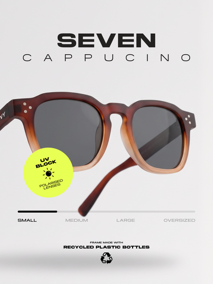 Seven geometric keyhole sunglasses cappuccino recycled PET frame - polarised UV400 eco-friendly sunnies Manly Beach Australia 