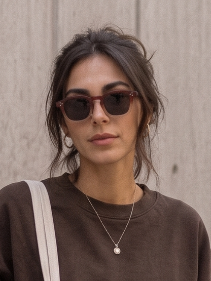 Seven geometric keyhole sunglasses cappuccino recycled PET frame - polarised UV400 eco-friendly sunnies Manly Beach Australia 