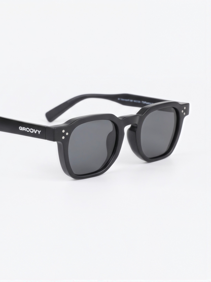 Seven geometric keyhole sunglasses black recycled PET frame - polarised UV400 eco-friendly sunnies Manly Beach Australia 