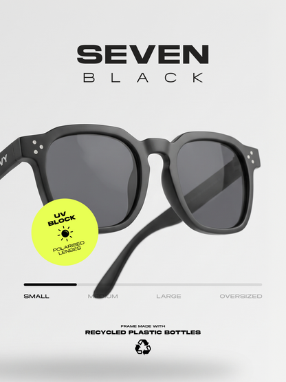 Seven geometric keyhole sunglasses black recycled PET frame - polarised UV400 eco-friendly sunnies Manly Beach Australia 