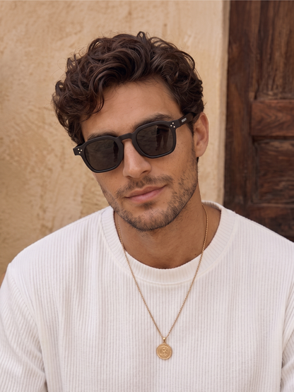 Seven geometric keyhole sunglasses black recycled PET frame - polarised UV400 eco-friendly sunnies Manly Beach Australia 