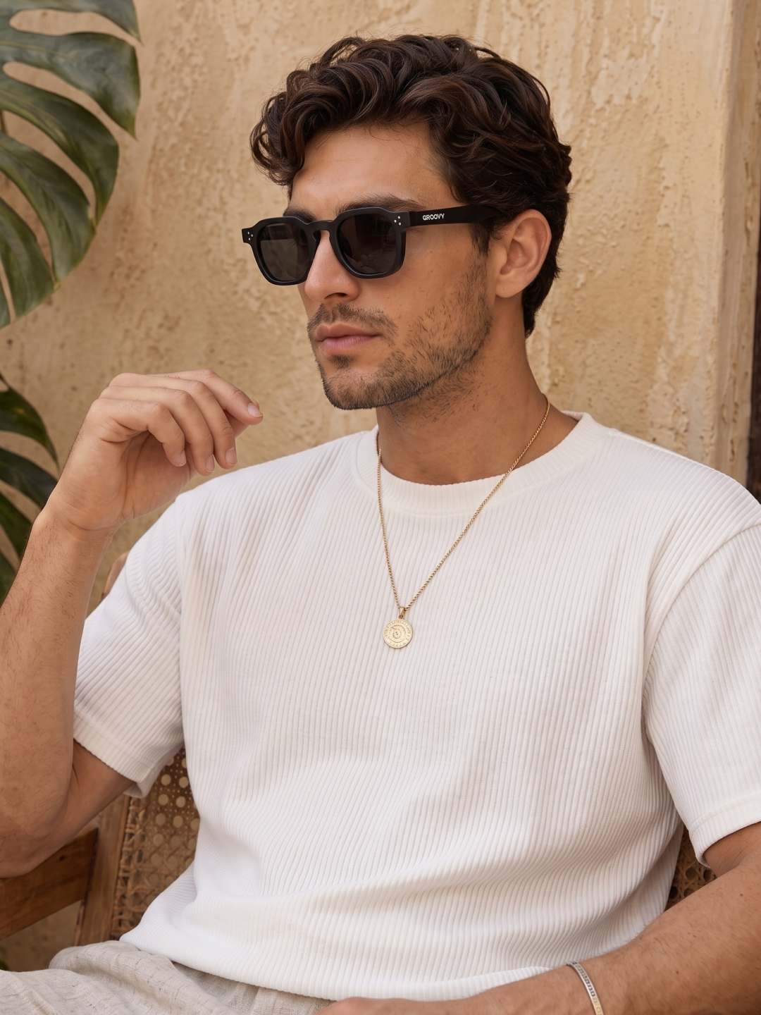 Seven geometric keyhole sunglasses black recycled PET frame - polarised UV400 eco-friendly sunnies Manly Beach Australia 