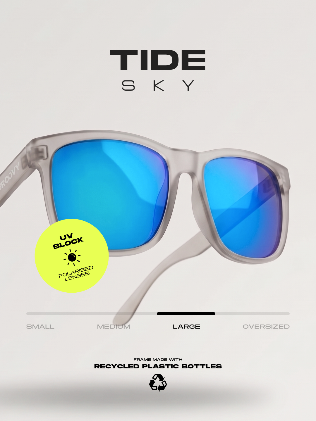 Tide surf wayfarer sunglasses sky recycled PET frame blue mirror - polarised UV400 eco-friendly sunnies Manly Beach Australia 