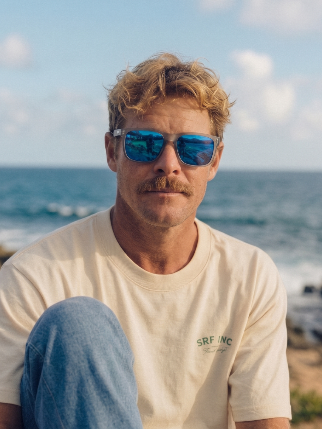 Tide surf wayfarer sunglasses sky recycled PET frame blue mirror - polarised UV400 eco-friendly sunnies Manly Beach Australia 