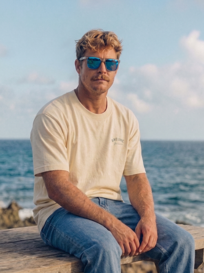 Tide surf wayfarer sunglasses sky recycled PET frame blue mirror - polarised UV400 eco-friendly sunnies Manly Beach Australia 