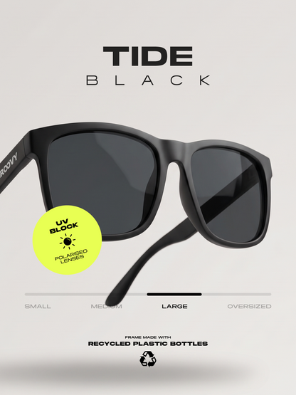 Tide surf wayfarer sunglasses black recycled PET frame - polarised UV400 eco-friendly sunnies Manly Beach Australia 
